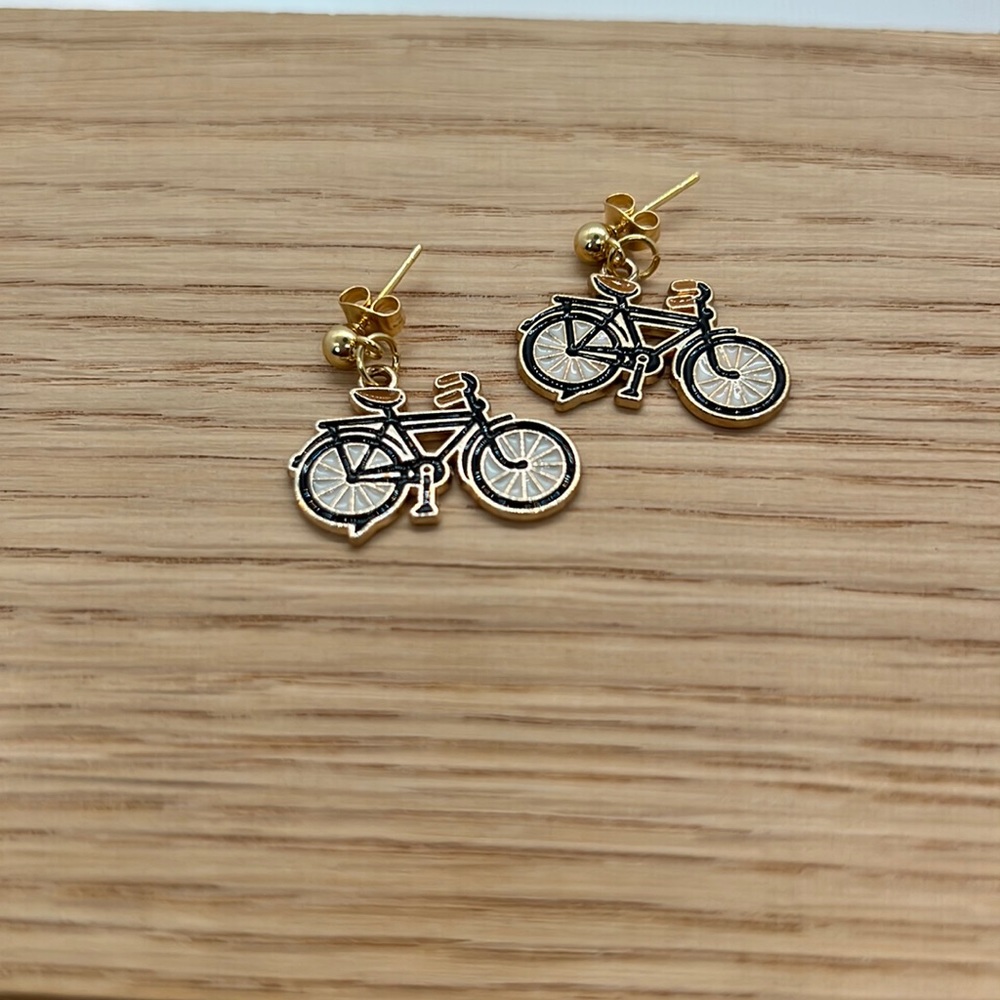 Gold & Black Bicycle earrings